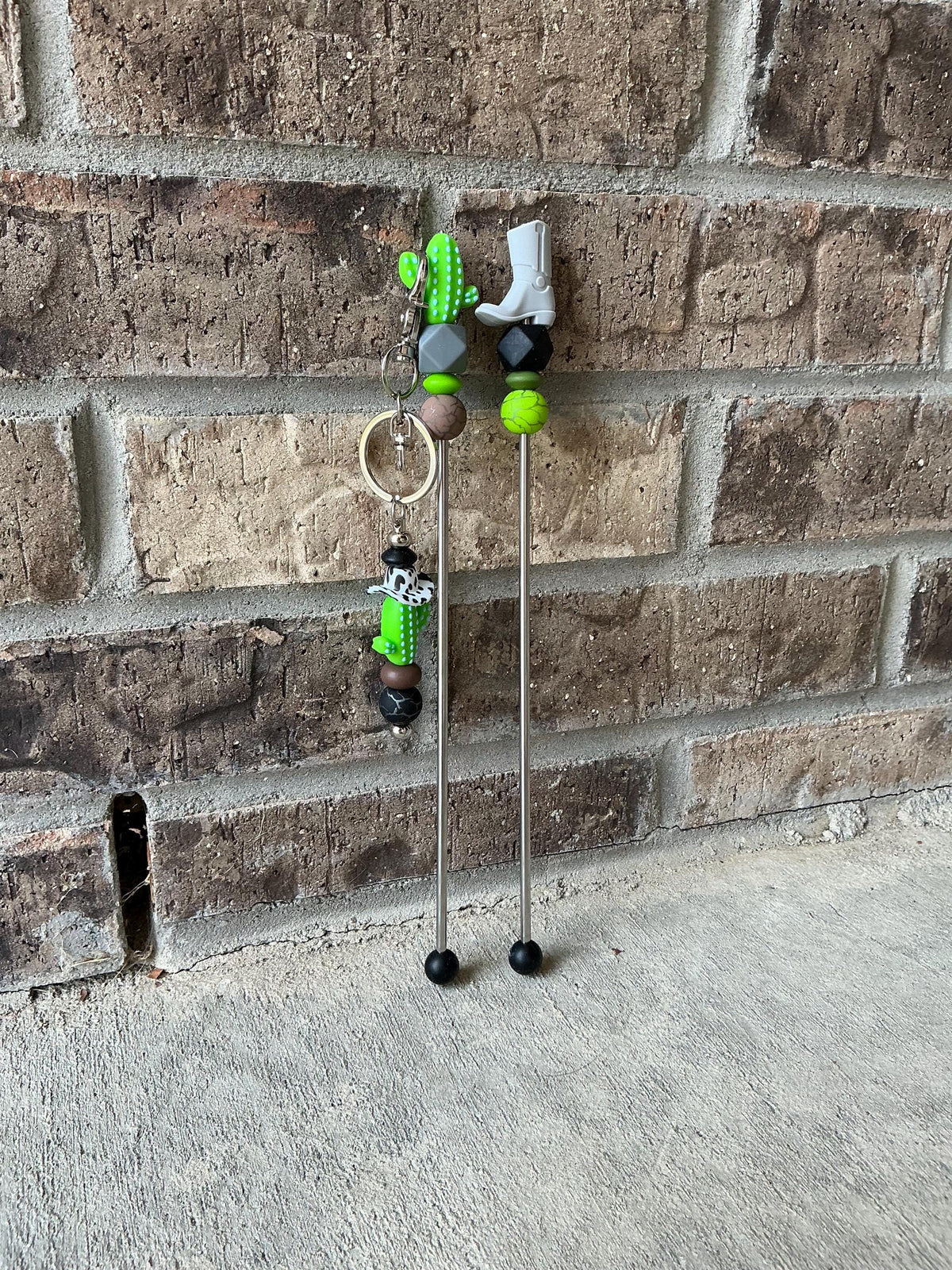 Pair of 10" Western Ami Sticks with FREE KEYCHAIN | Boot, Cow, Cactus Amigurumi Sticks| Cowboy Crochet Plushie Knitting Needles