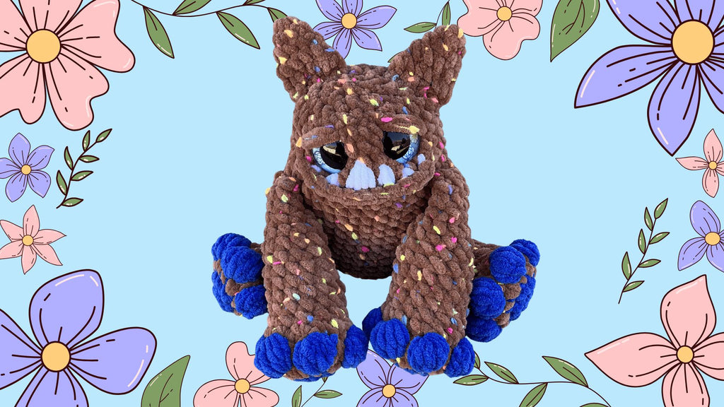 Handmade Crochet Chocolate Pom Pom Monster | Tiny Chenille Plush Desk Buddy Toy