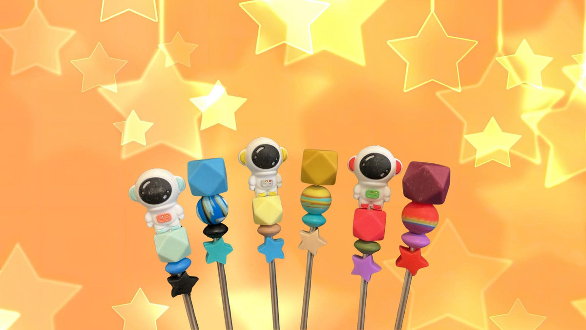 Pair of 8" Astronaut Amigurumi Sewing Sticks: 8-Inch Crochet Plushie Aids, Outer Space Knitting Needles