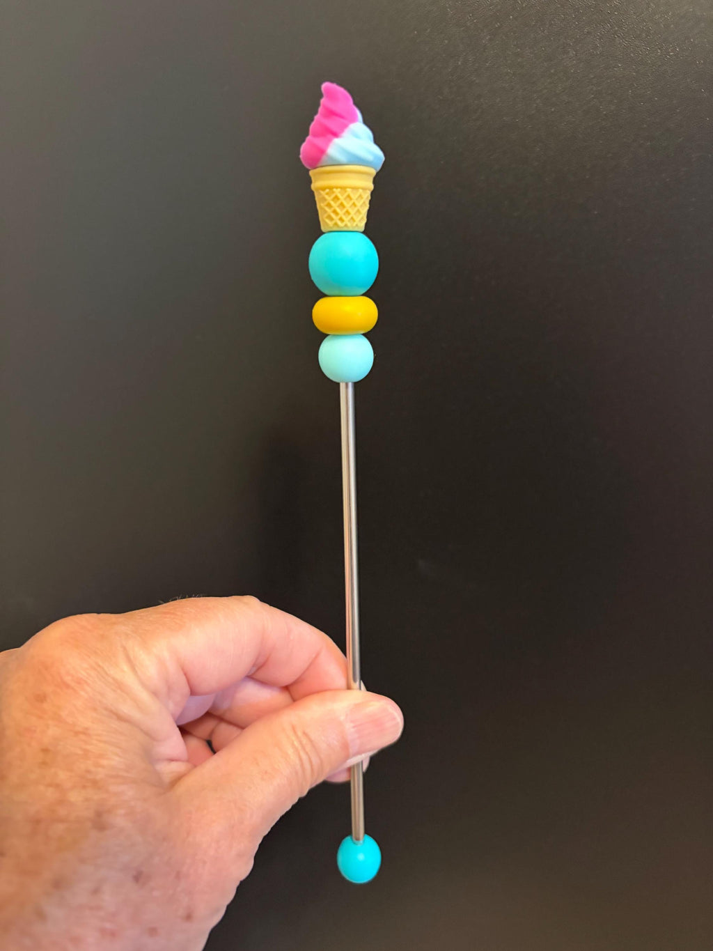8" Single Scoop Swirl Ice Cream Amigurumi Sewing Stick: Crochet Plushie Aid | Plushie Knitting Needle | Foodie Ice Cream Cone Ami Stick