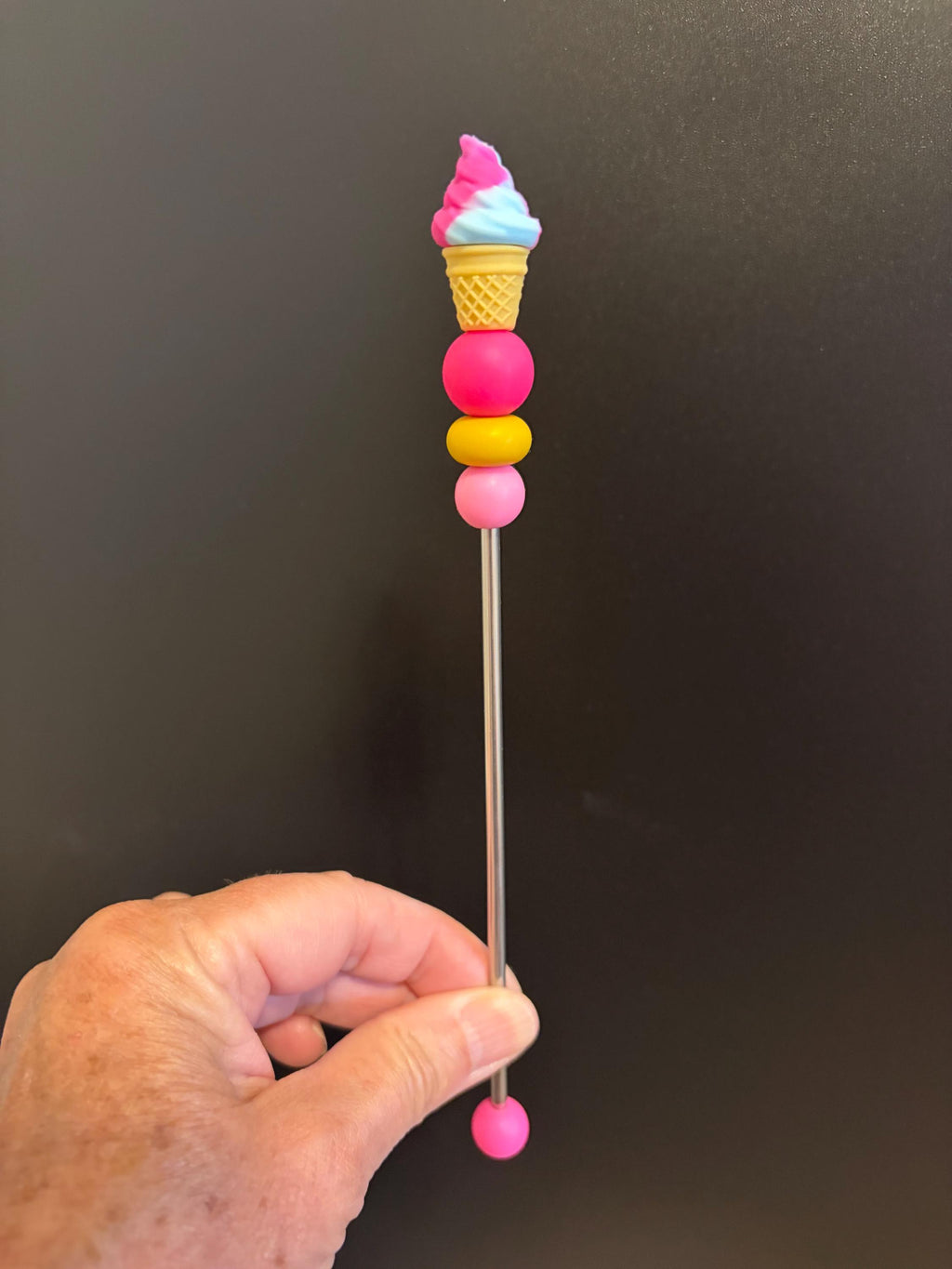 8" Single Scoop Swirl Ice Cream Amigurumi Sewing Stick: Crochet Plushie Aid | Plushie Knitting Needle | Foodie Ice Cream Cone Ami Stick
