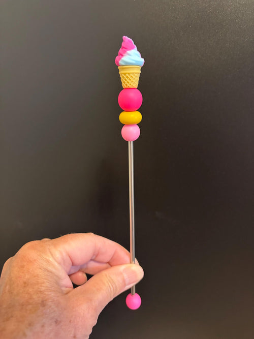 8" Single Scoop Swirl Ice Cream Amigurumi Sewing Stick: Crochet Plushie Aid | Plushie Knitting Needle | Foodie Ice Cream Cone Ami Stick