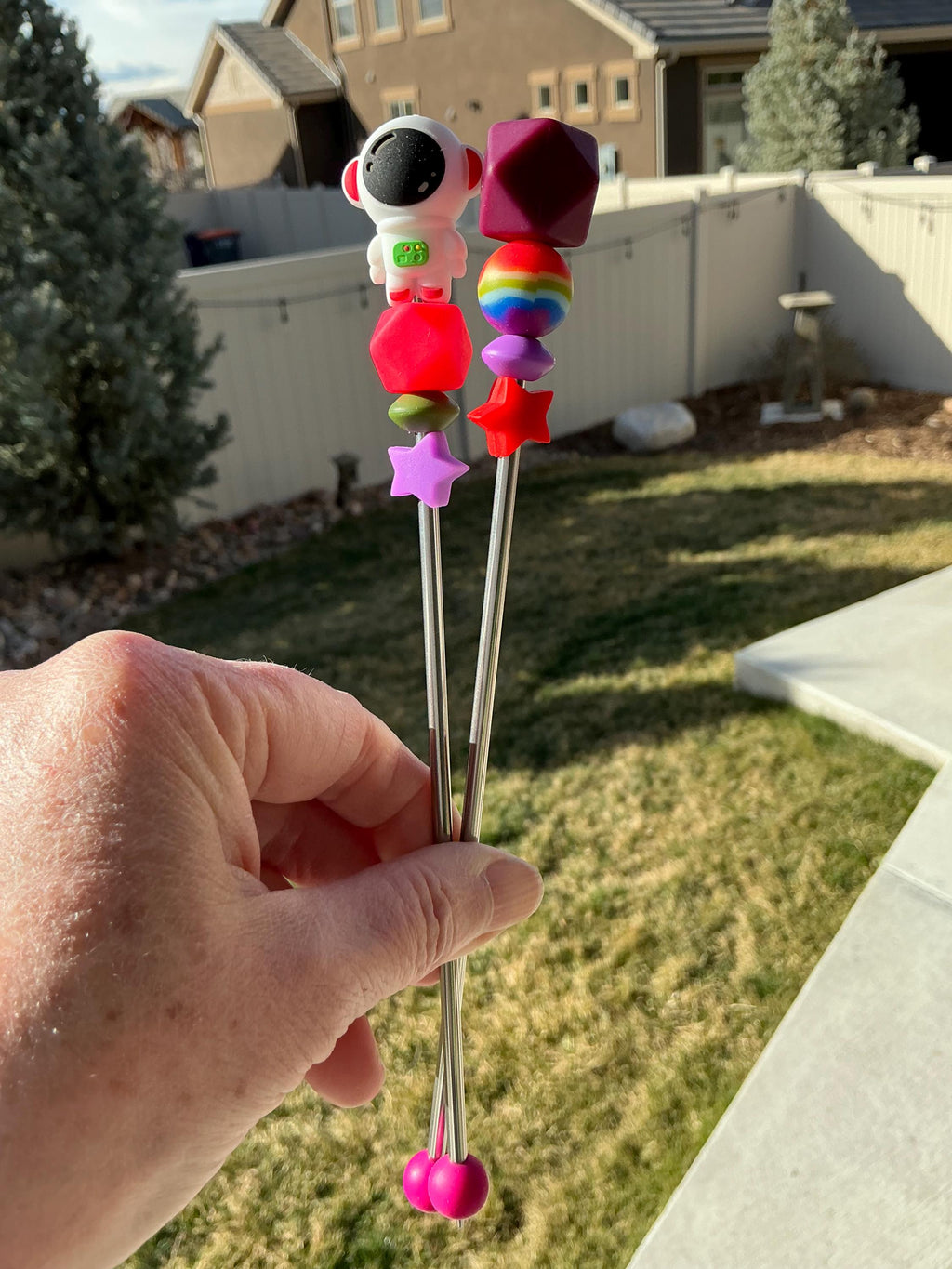 Pair of 8" Astronaut Amigurumi Sewing Sticks: 8-Inch Crochet Plushie Aids, Outer Space Knitting Needles