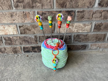 Pair of 10" Rainbow Smiley Face Sewing Sticks: Crochet Plushie Aids | Crochet Plushie Knitting Needles | 90s Throwback Retro Plushie Poker