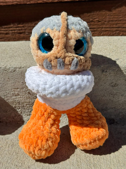 Handmade Crochet Horror Cannibal Character Plush | 7 Inch Spooky Straightjacket Monster | Chenille Yarn Halloween Decor | Creepy Cute Gift