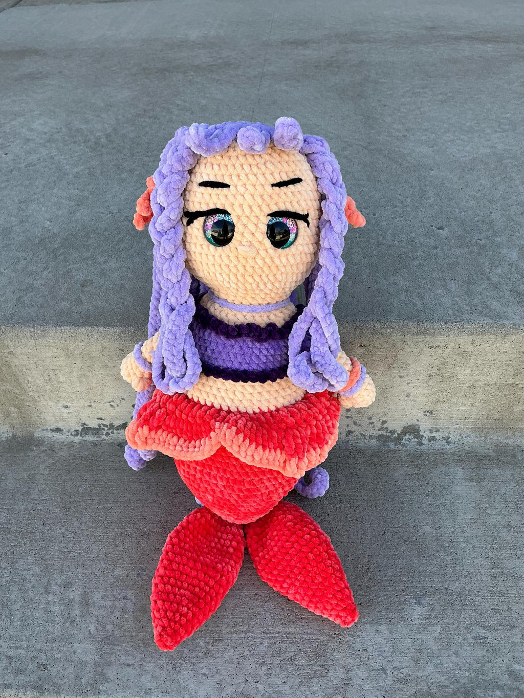 Handmade Crochet Mermaid Plushie: Chenille Yarn, Glitter Eyes, Nursery Decor