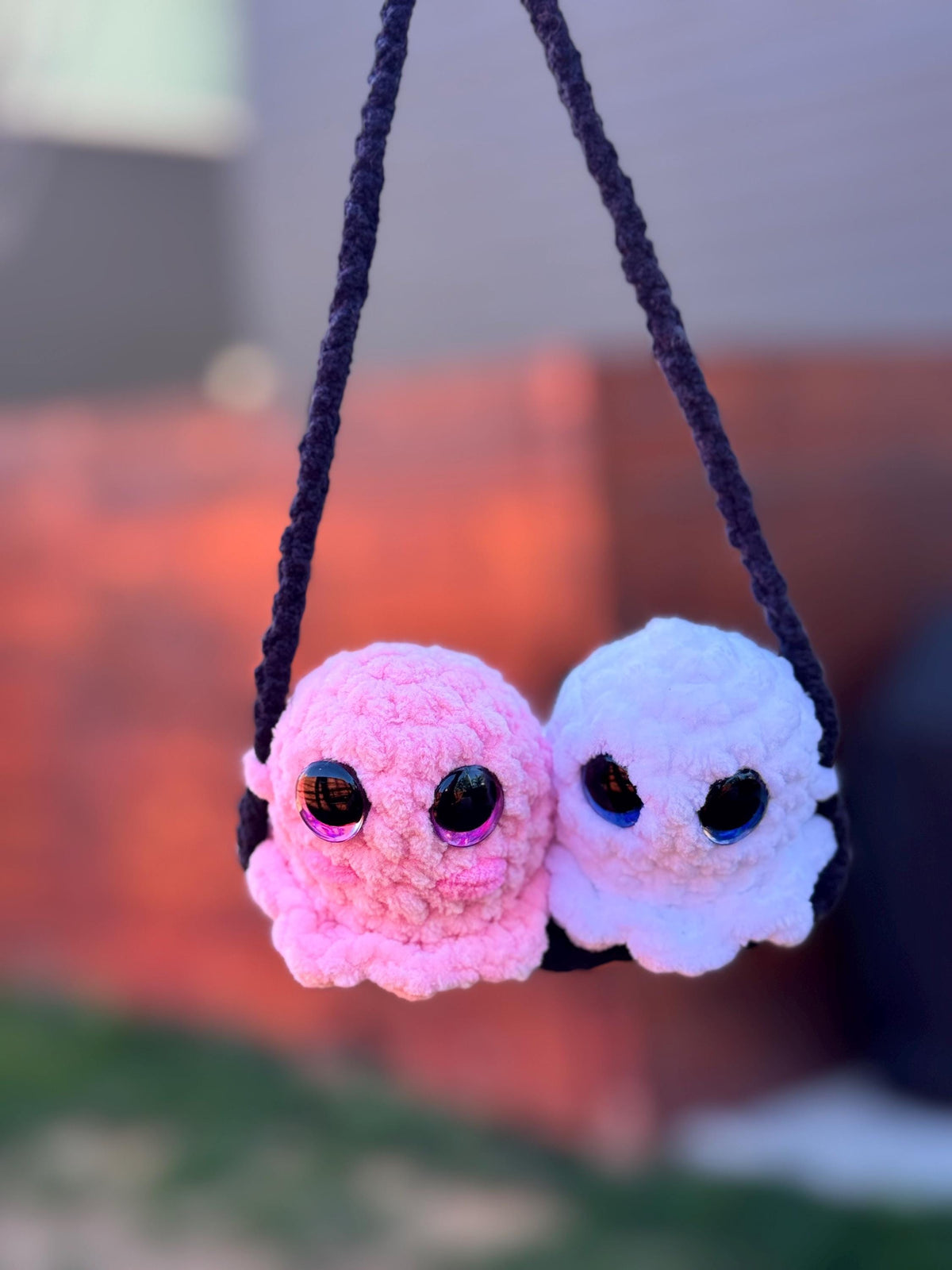 Handmade Crochet Ghost Car Charms, Cute Ghost Couple Car Hanging, Halloween Car Charm Hanger, Halloween Decor, Car Gift for Her
