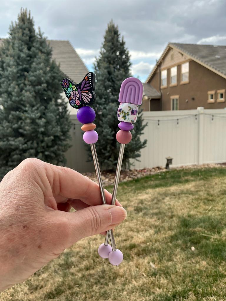 Pair of 6" Springtime Butterfly, Rainbow, Tulip, and Leaf Amigurumi Sticks: Crochet Plushie Aids, Knitting Needles