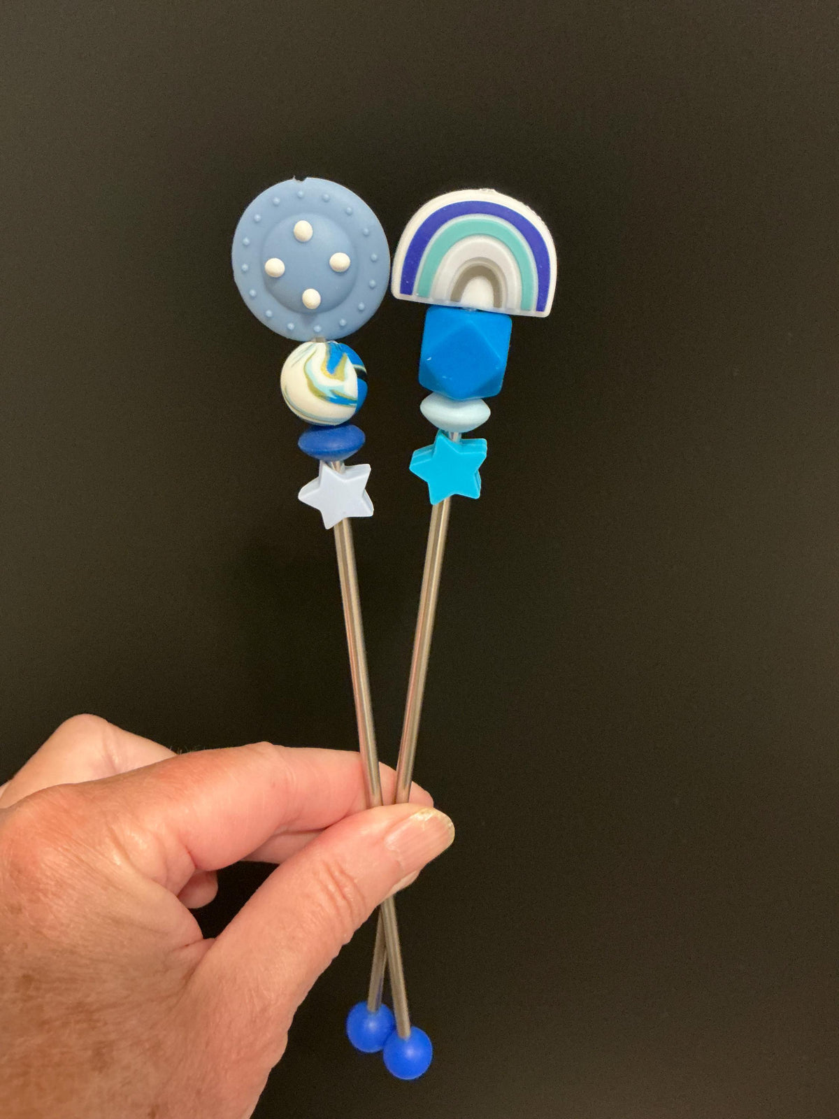 Pair of 8" Space Travel Series Amigurumi Sewing Sticks: 8-Inch Crochet Plushie Aids, Outer Space Knitting Needles