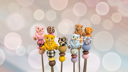Pair of 8" Kawaii Teddy Bear Amigurumi Sticks: Crochet Plushie Aids, Knitting Needles