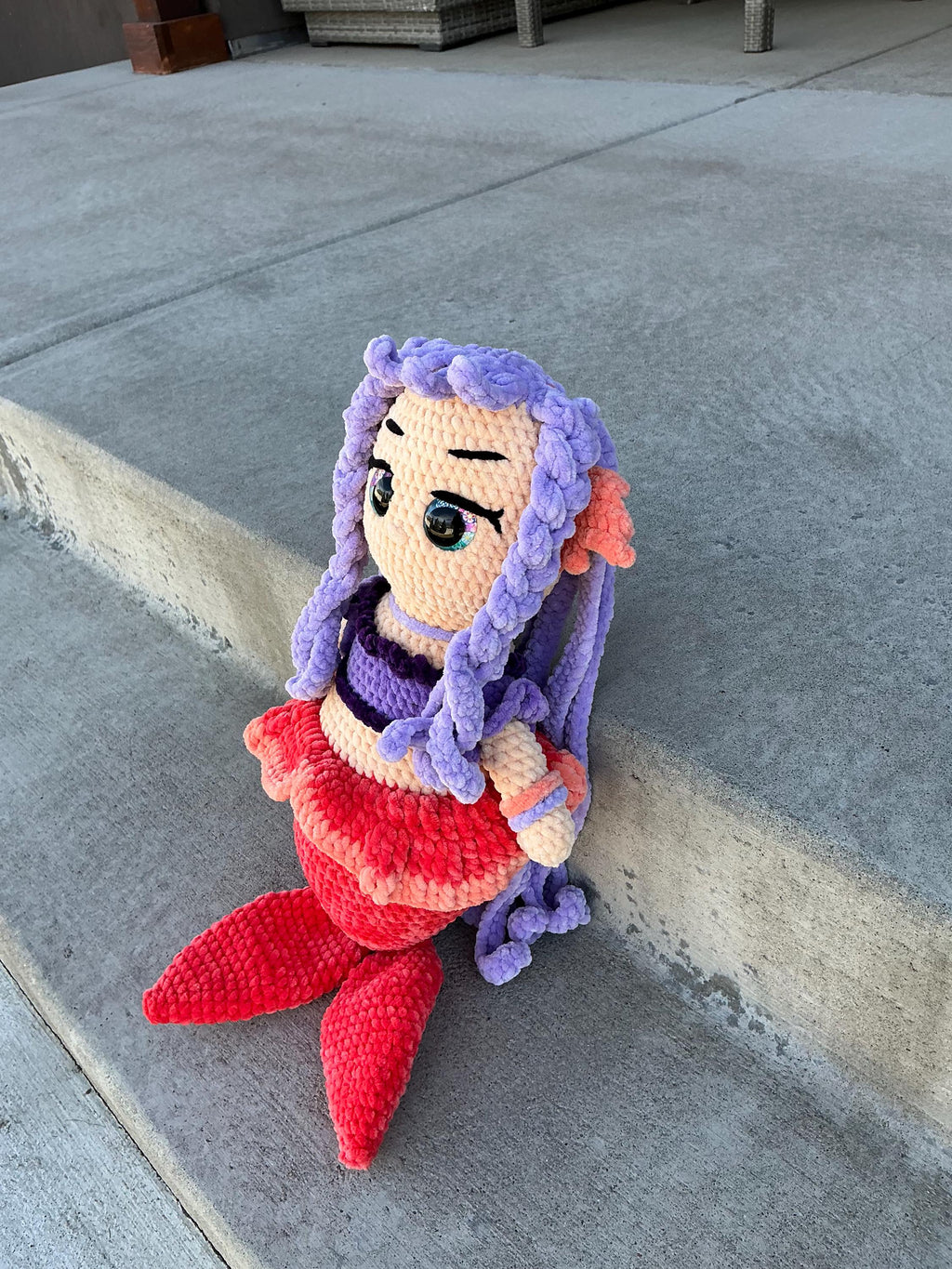 Handmade Crochet Mermaid Plushie: Chenille Yarn, Glitter Eyes, Nursery Decor