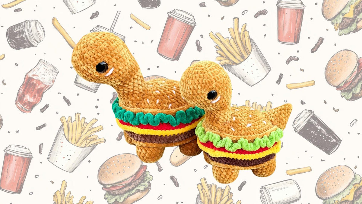 Handmade Crochet Burgersaurus Plushie - Amigurumi Dinosaur Burger Toy | Big or Mini Sized