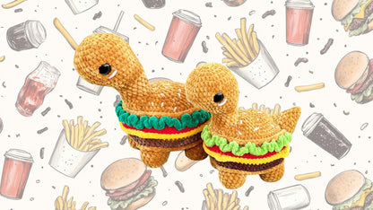 Handmade Crochet Burgersaurus Plushie - Amigurumi Dinosaur Burger Toy | Big or Mini Sized