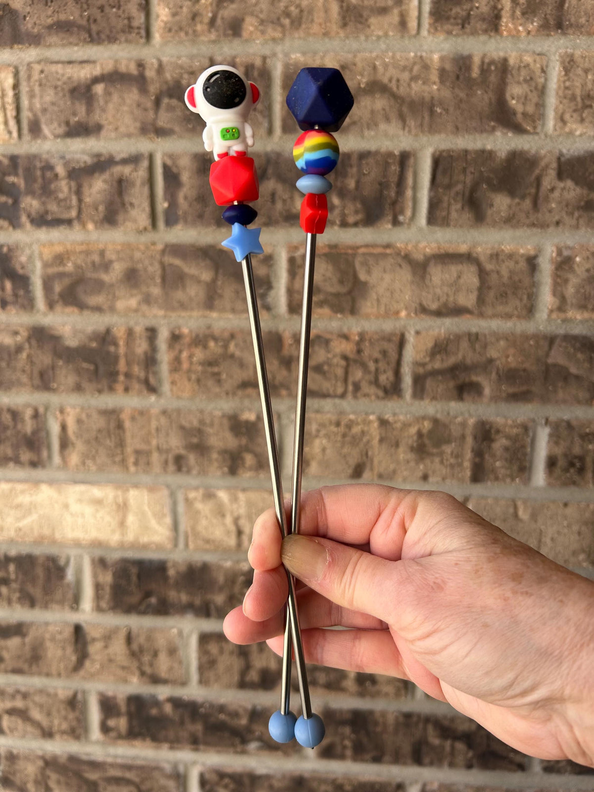 Pair of 10" Astronaut Amigurumi Sewing Sticks: Crochet Plushie Knitting Aids, Outer Space Theme
