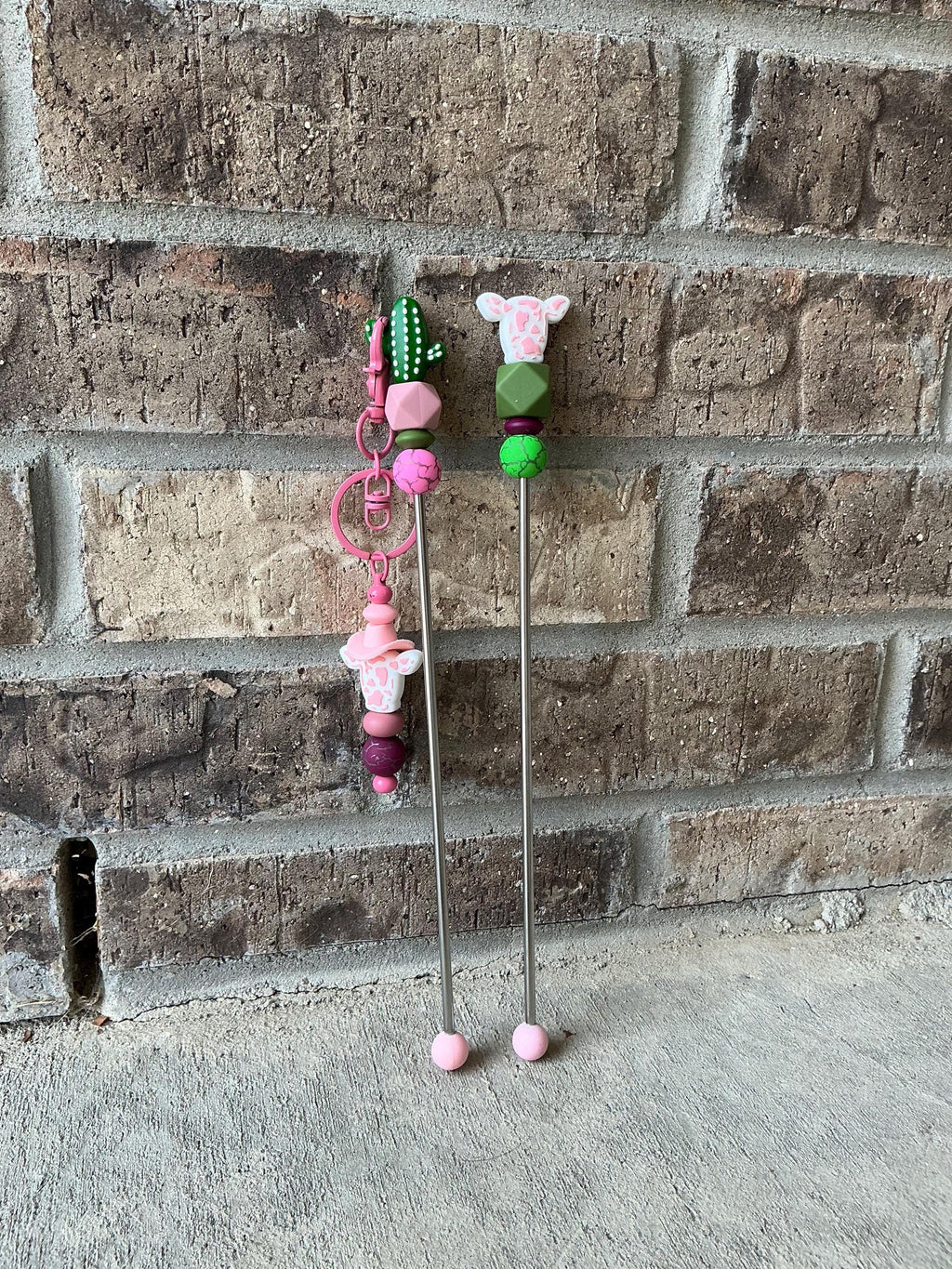 Pair of 10" Western Ami Sticks with FREE KEYCHAIN | Boot, Cow, Cactus Amigurumi Sticks| Cowboy Crochet Plushie Knitting Needles