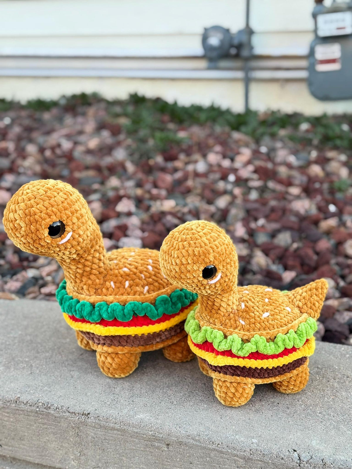 Handmade Crochet Burgersaurus Plushie - Amigurumi Dinosaur Burger Toy | Big or Mini Sized