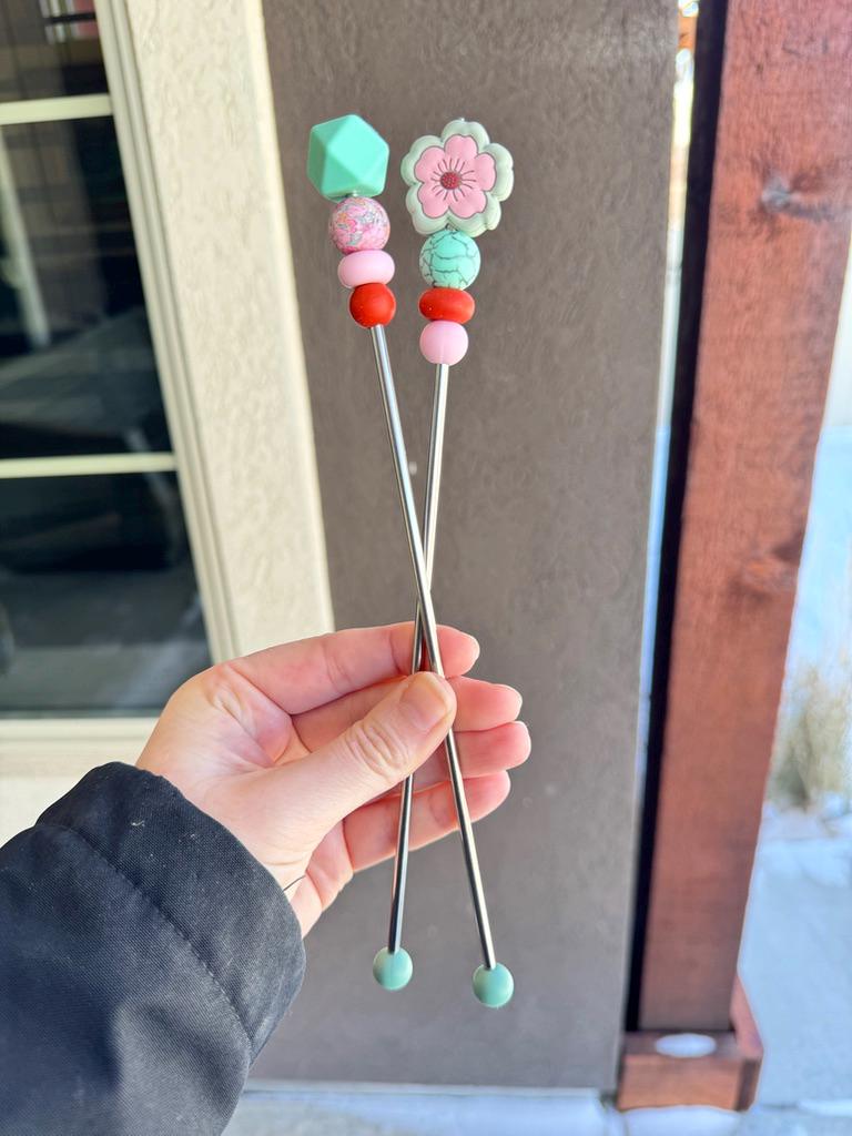 Pair of 10" Flower Amigurumi Sewing Sticks: Crochet Plushie Aids | Crochet Plushie Knitting Needles | Floral Ami Sticks | Retro Flowers
