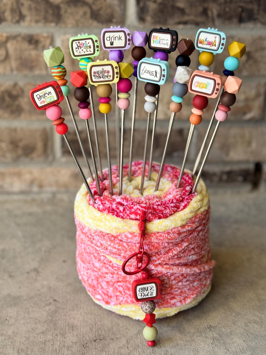 Pair of 10" TV Amigurumi Sewing Sticks: Crochet Plushie Aids | Crochet Plushie Knitting Needles | Cute Quote Ami Sticks