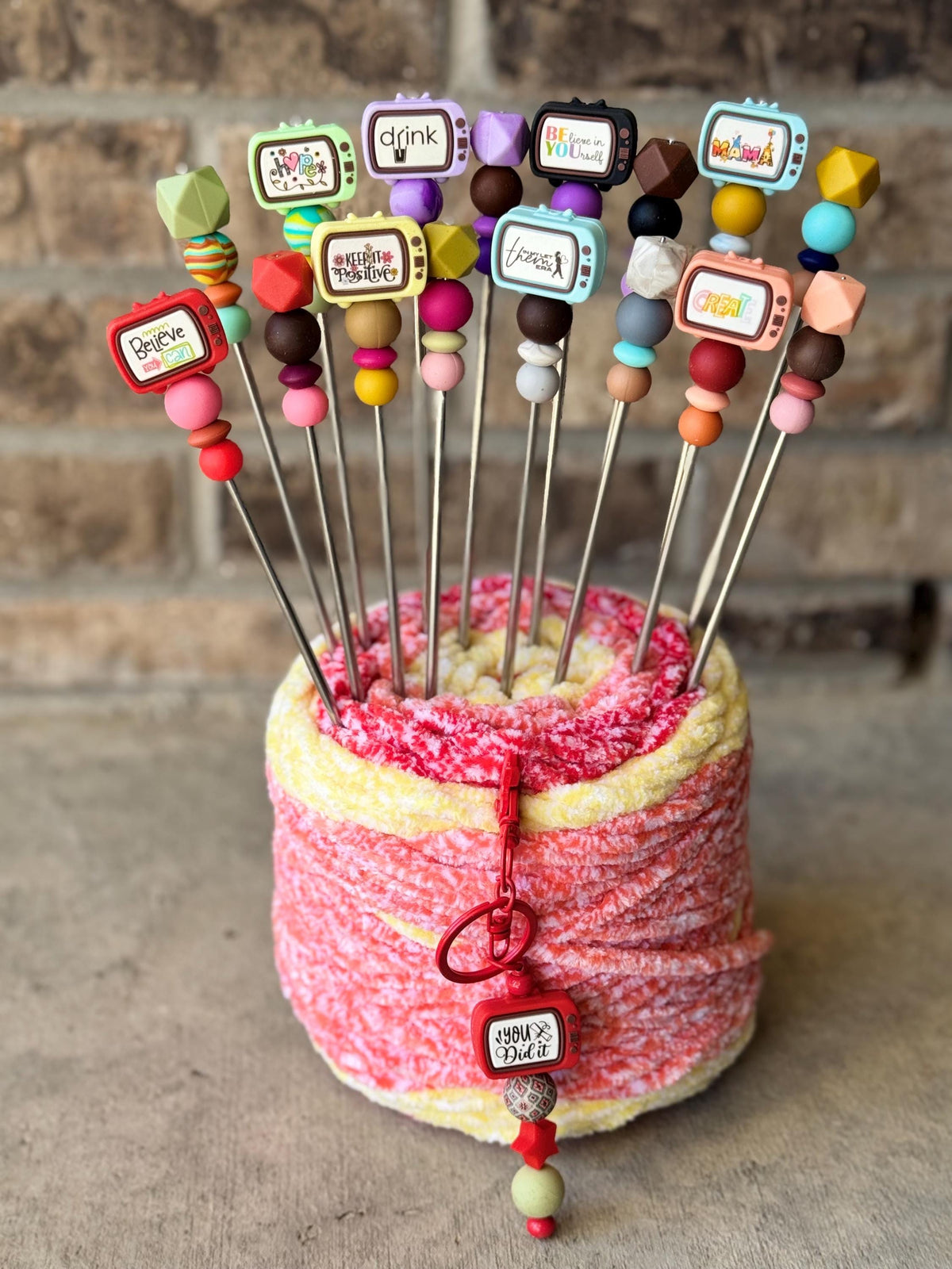 Pair of 10" TV Amigurumi Sewing Sticks: Crochet Plushie Aids | Crochet Plushie Knitting Needles | Cute Quote Ami Sticks