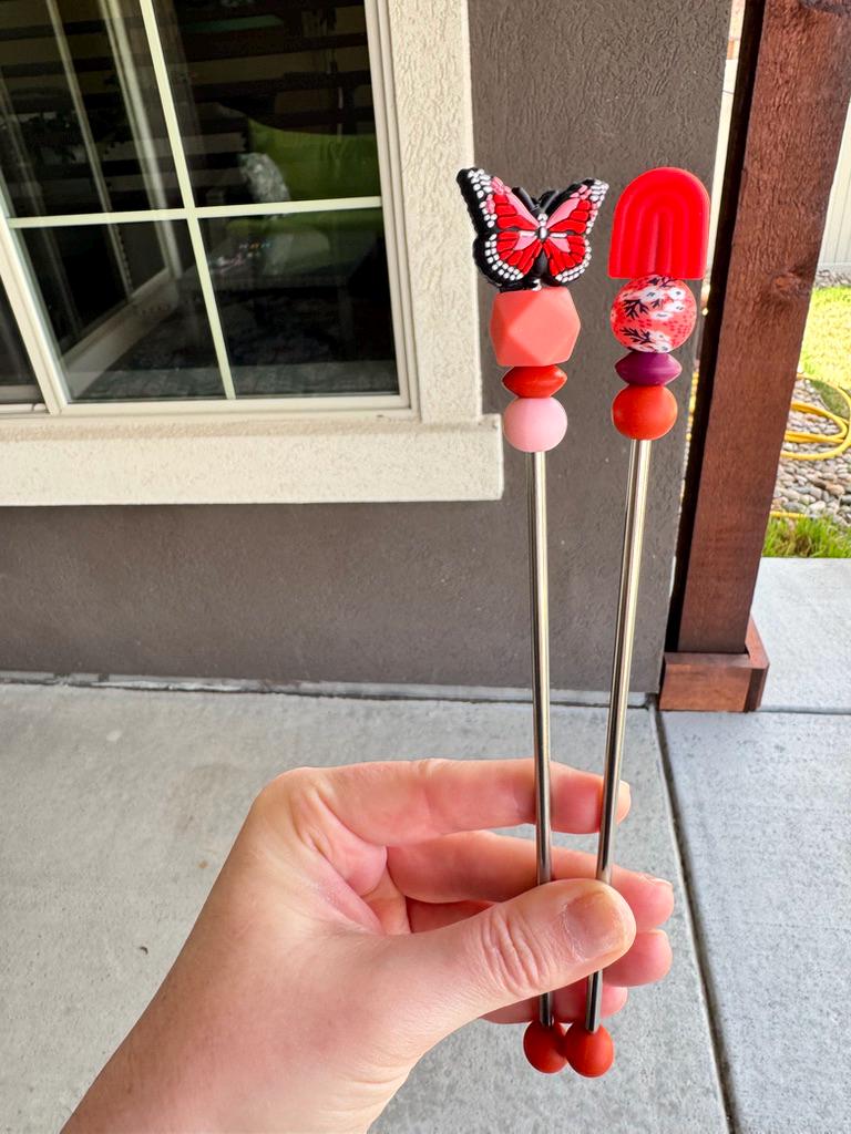 Pair of 8" Butterfly Springtime Amigurumi Sewing Sticks: Crochet Plushie Aids, Nature Theme Needles