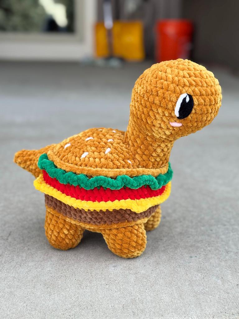 Handmade Crochet Burgersaurus Plushie - Amigurumi Dinosaur Burger Toy | Big or Mini Sized