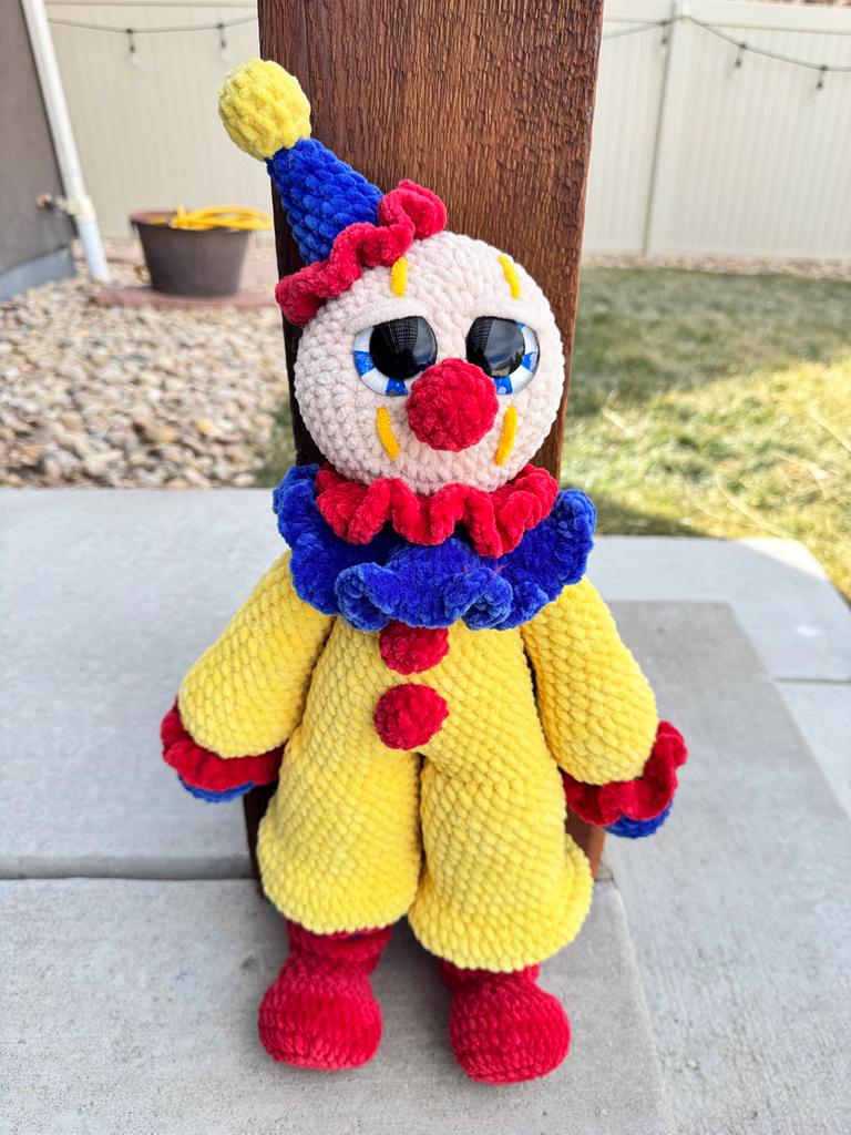 Large Handmade Crochet Circus Clown Plush – Colorful Amigurumi Stuffed Doll, Whimsical Carnival Toy
