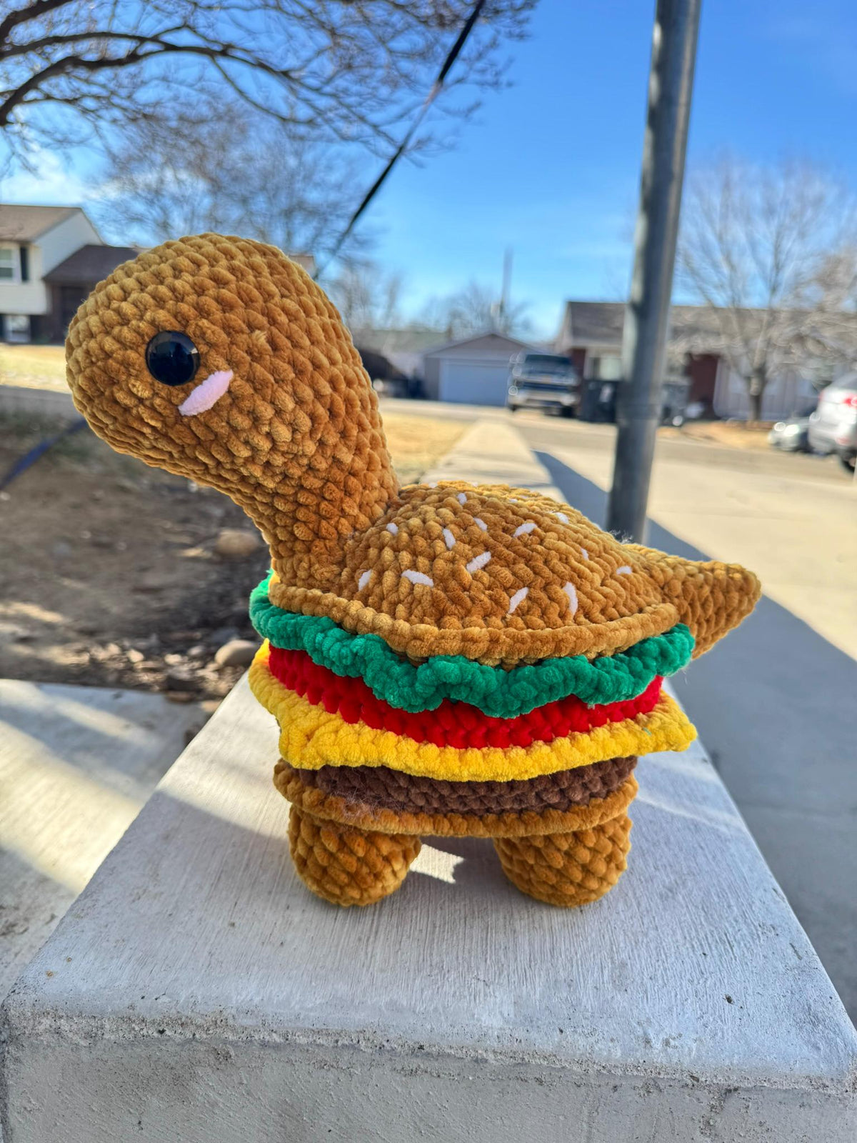 Handmade Crochet Burgersaurus Plushie - Amigurumi Dinosaur Burger Toy | Big or Mini Sized