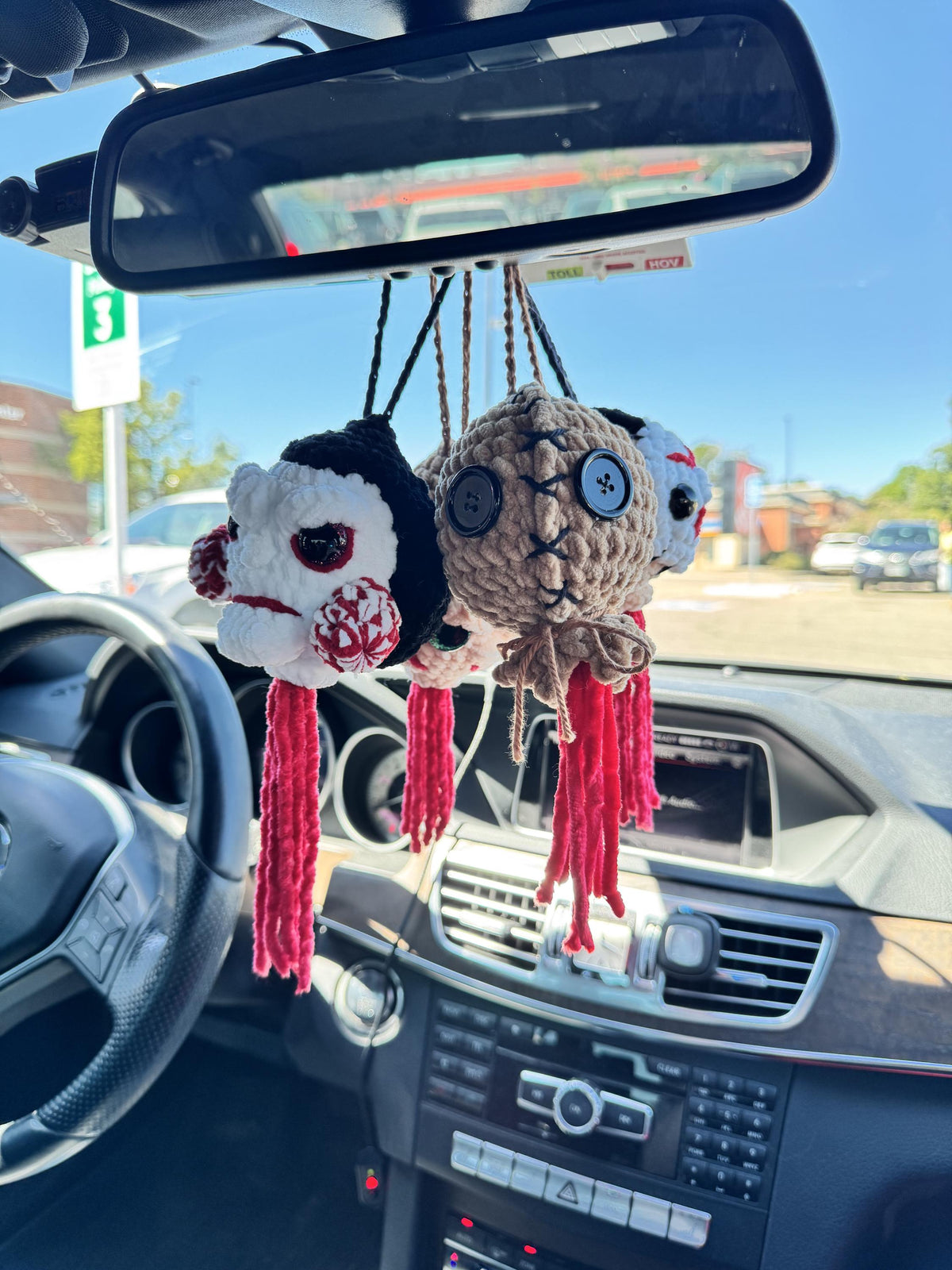 Handmade Crochet Severed Slasher Horror Icon Heads Rear View Mirror Car Swing | Horror Character Car Hanger