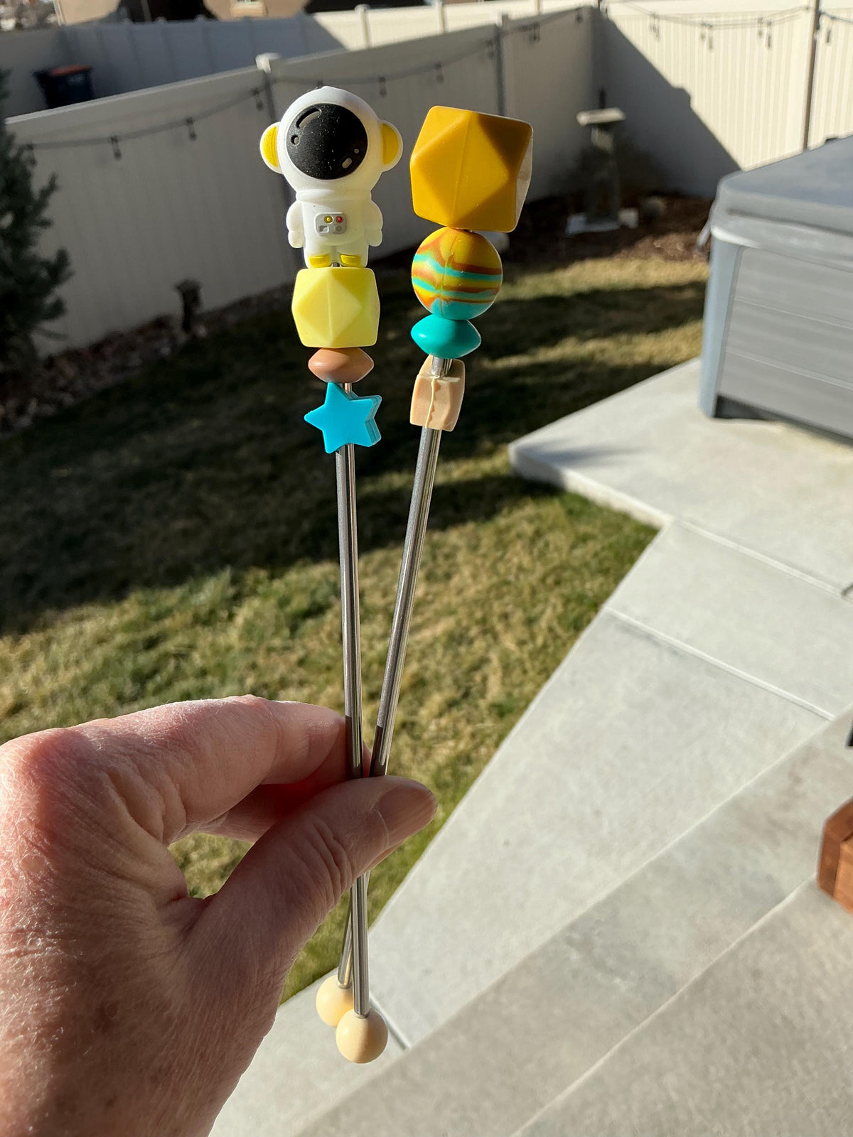 Pair of 8" Astronaut Amigurumi Sewing Sticks: 8-Inch Crochet Plushie Aids, Outer Space Knitting Needles