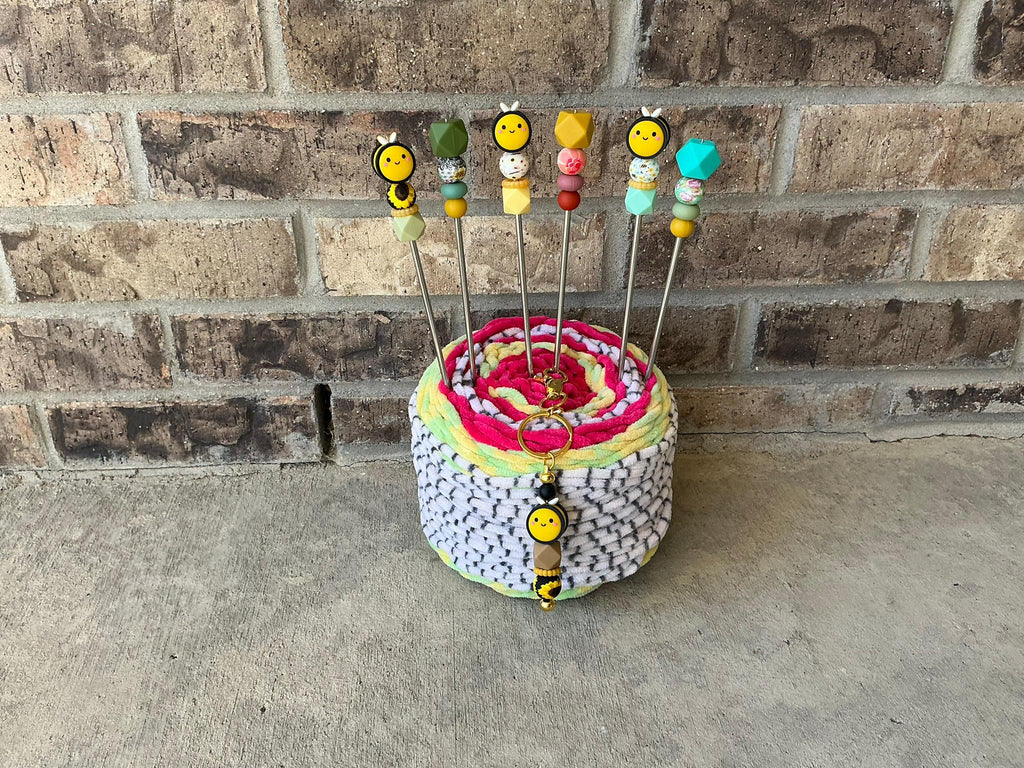 Pair of 10" Kawaii Bumblebee Amigurumi Sewing Sticks: Crochet Plushie Aids, Knitting Needles