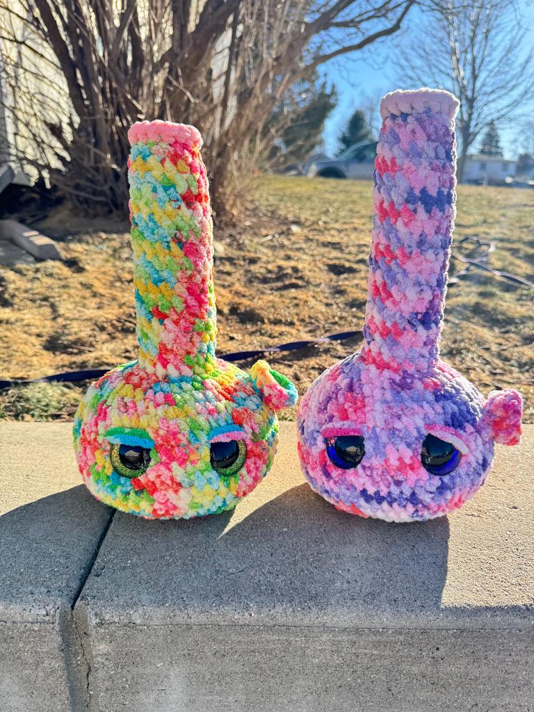 Handmade Tie Dye Bong Crochet Plushie | Funny Stoner Gift | Cute Weed Decor | 420 Room Decor | Chill Vibe Gift for Friends