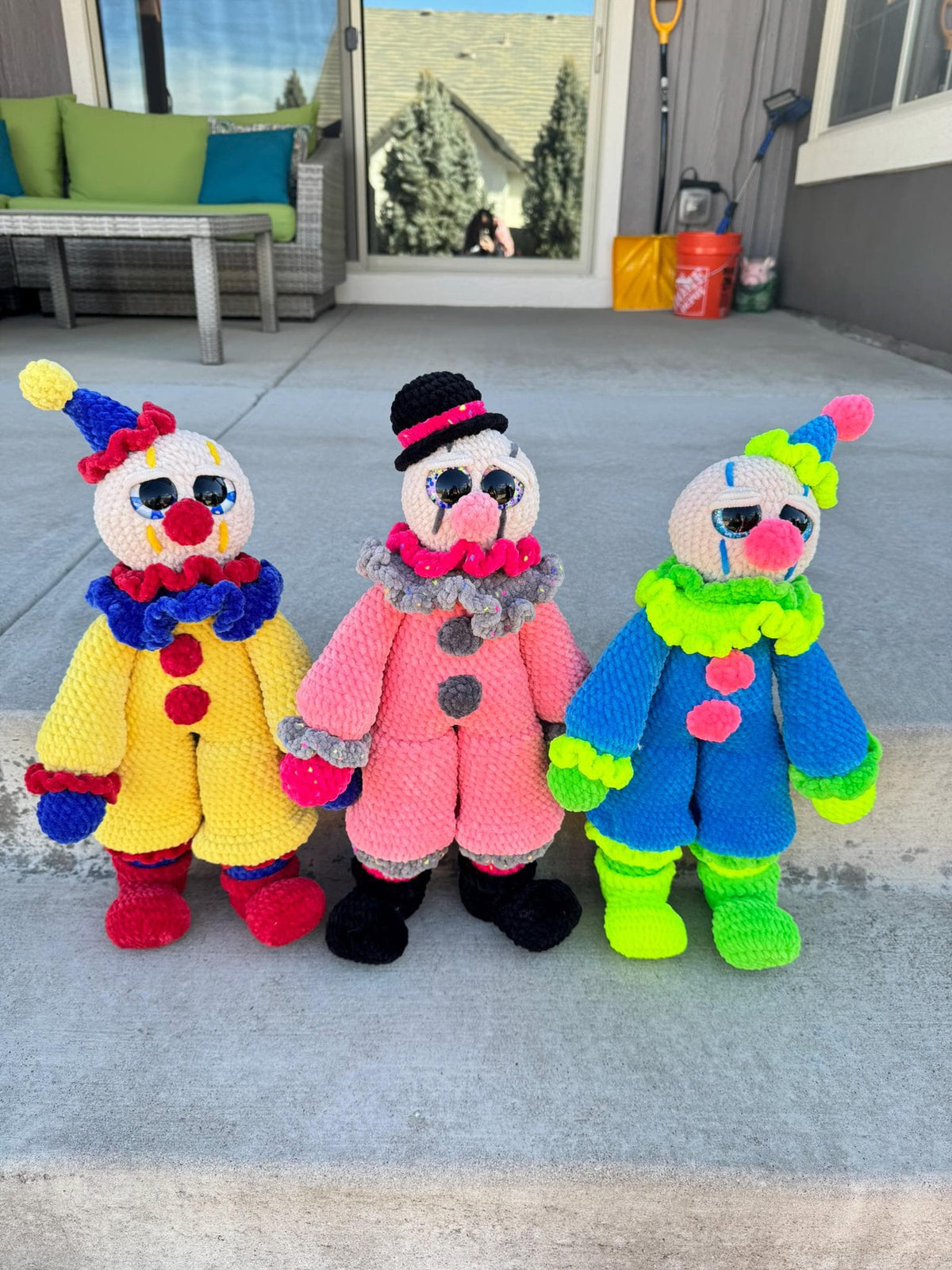 Large Handmade Crochet Circus Clown Plush – Colorful Amigurumi Stuffed Doll, Whimsical Carnival Toy