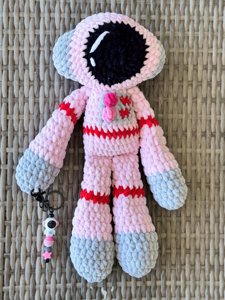Handmade Crochet Astronaut Snuggler | Amigurumi Spaceman Plushie | Matching Astronaut Keychain Bag Charm