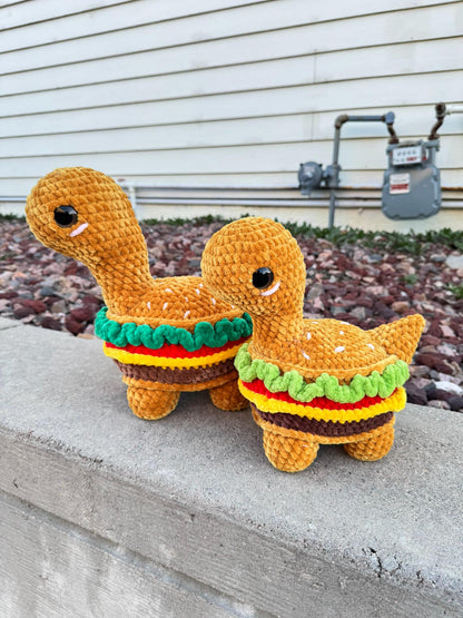 Handmade Crochet Burgersaurus Plushie - Amigurumi Dinosaur Burger Toy | Big or Mini Sized