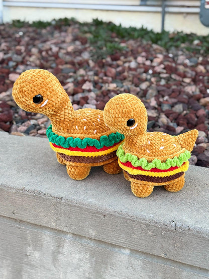 Handmade Crochet Burgersaurus Plushie - Amigurumi Dinosaur Burger Toy | Big or Mini Sized