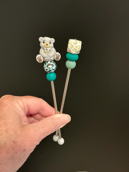 Pair of 6" Kawaii Teddy Bear Amigurumi Sticks: Crochet Plushie Aids, Knitting Needles
