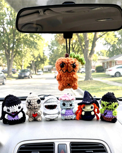Halloween Car Swings | Mini Monsters Car Charms | Handmade Crochet Rear View Mirror Swings or Keychains | Halloween Decor Gift