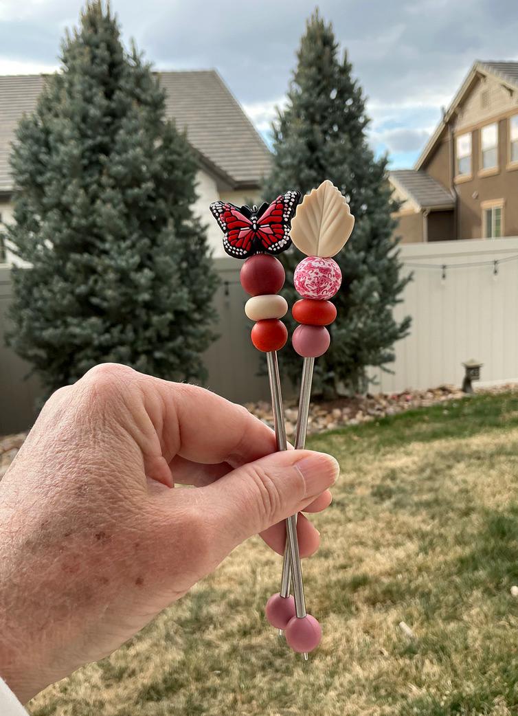 Pair of 6" Springtime Butterfly, Rainbow, Tulip, and Leaf Amigurumi Sticks: Crochet Plushie Aids, Knitting Needles