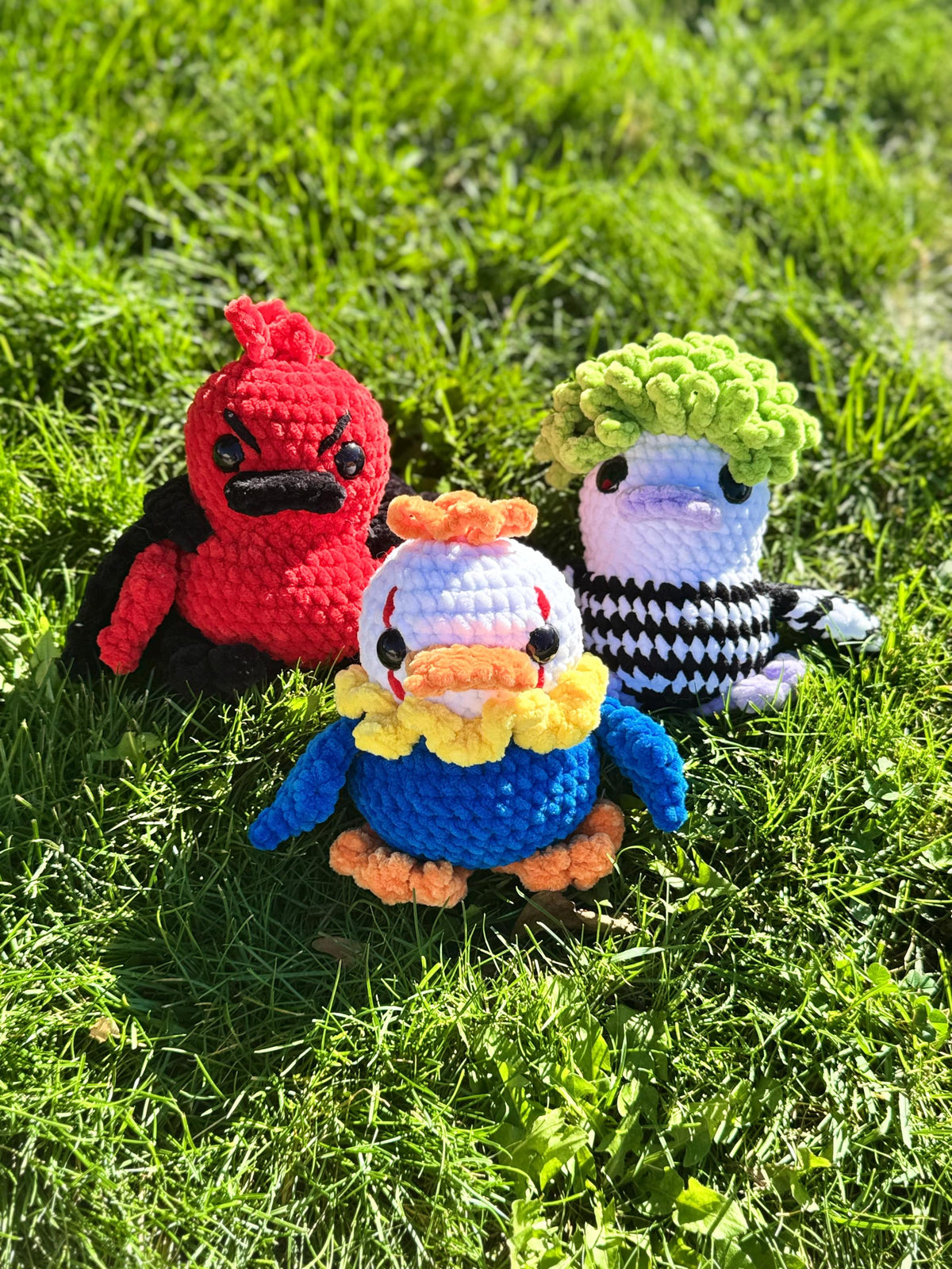 Halloween Crochet Duck Plushies: Beetlejuice, Vampire, Clown Handmade Amigurumi