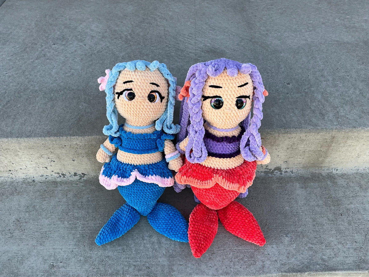 Handmade Crochet Mermaid Plushie: Chenille Yarn, Glitter Eyes, Nursery Decor