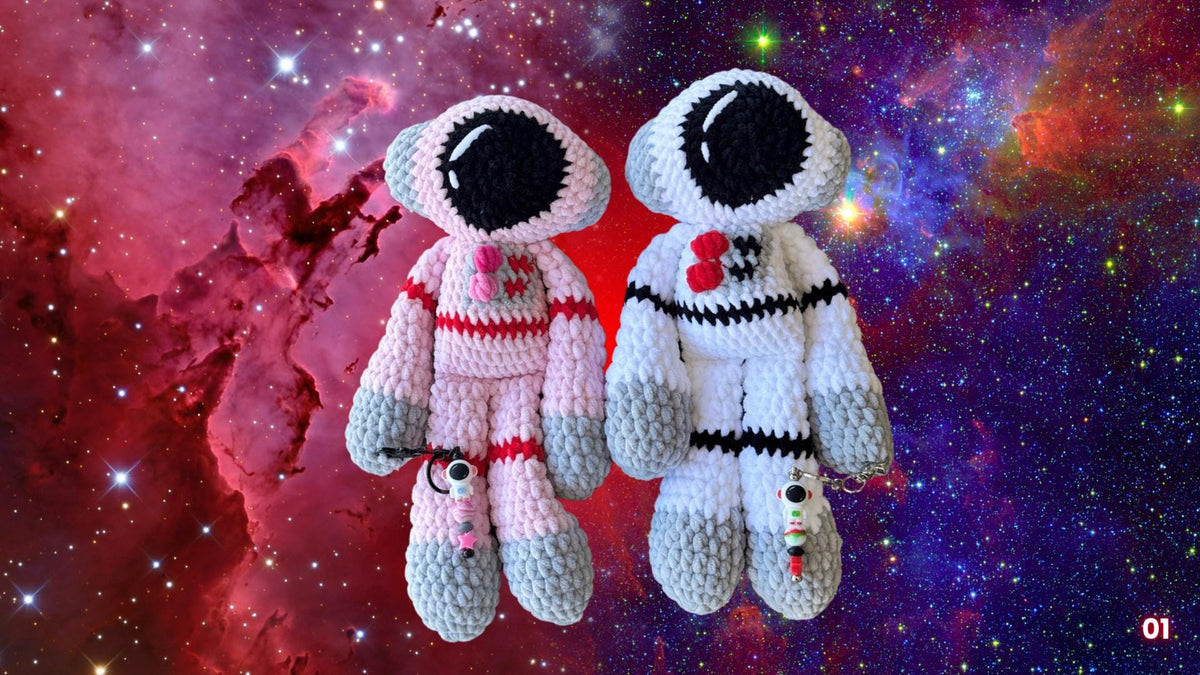 Handmade Crochet Astronaut Snuggler | Amigurumi Spaceman Plushie | Matching Astronaut Keychain Bag Charm