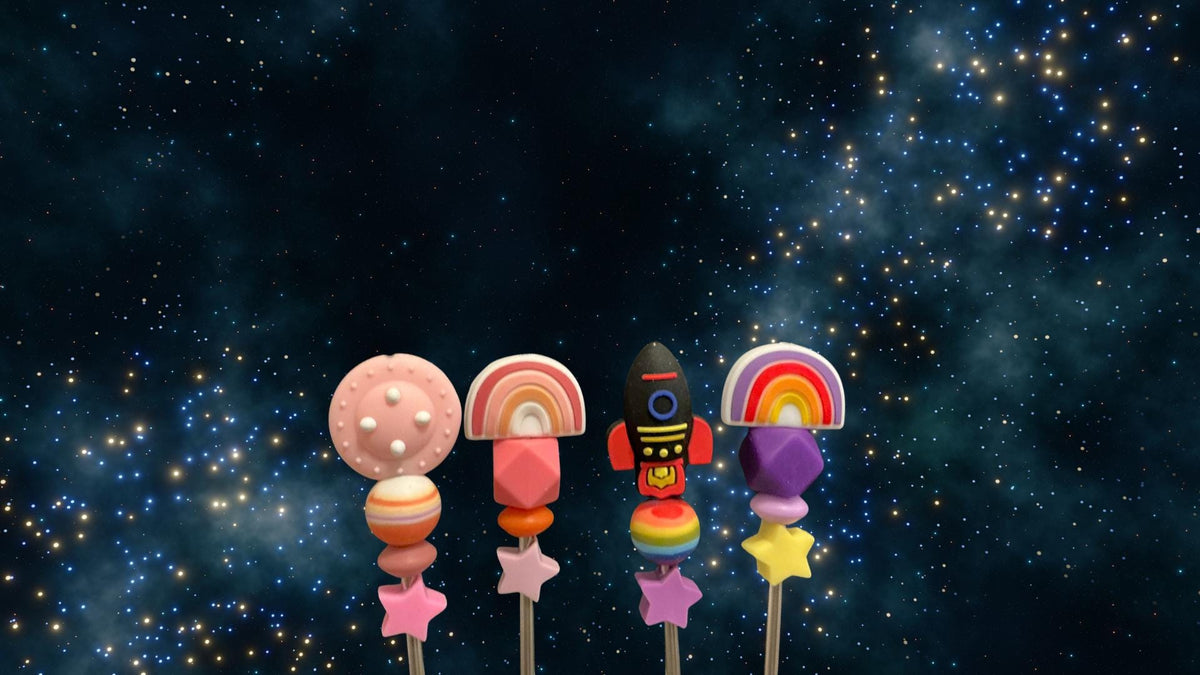 Pair of 6" Space Travel Series Amigurumi Sewing Sticks: 8-Inch Crochet Plushie Aids, Outer Space Knitting Needles