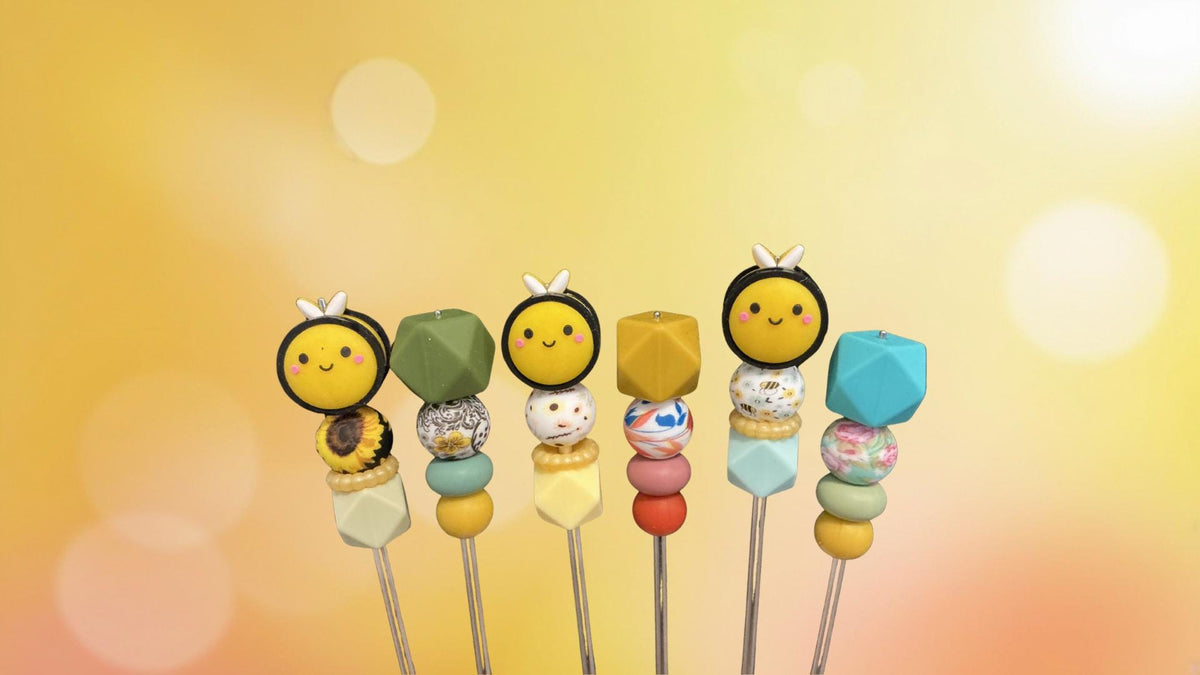 Pair of 10" Kawaii Bumblebee Amigurumi Sewing Sticks: Crochet Plushie Aids, Knitting Needles