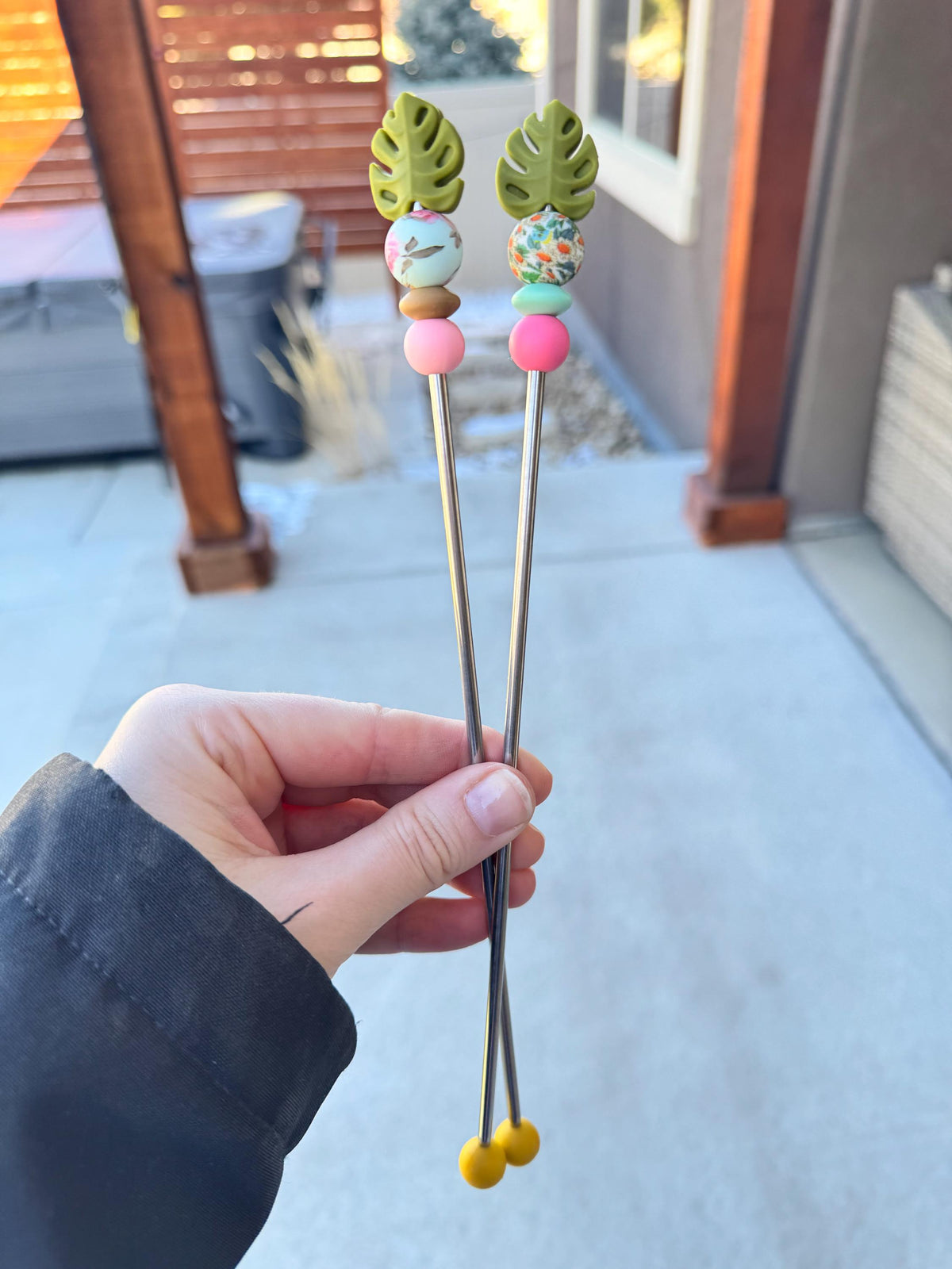 Pair of 10" Kawaii Leaf Amigurumi Sewing Sticks: Crochet Plushie Aids, Knitting Needles
