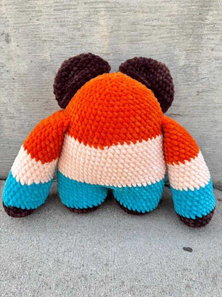 Handmade Crochet Huggie Bear Plushie – Striped Velvet Teddy Toy, Kawaii Stuffed Animal