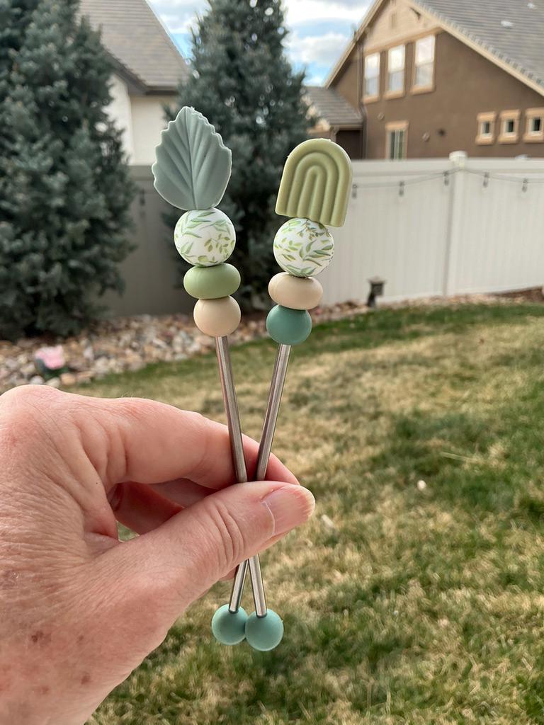 Pair of 6" Springtime Butterfly, Rainbow, Tulip, and Leaf Amigurumi Sticks: Crochet Plushie Aids, Knitting Needles