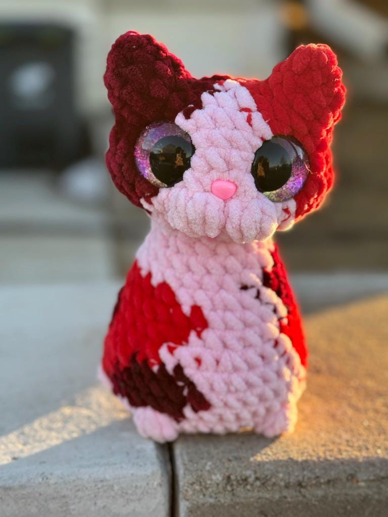 Crochet Calico Cat Plushie | Handmade Chenille Valentine's Gift