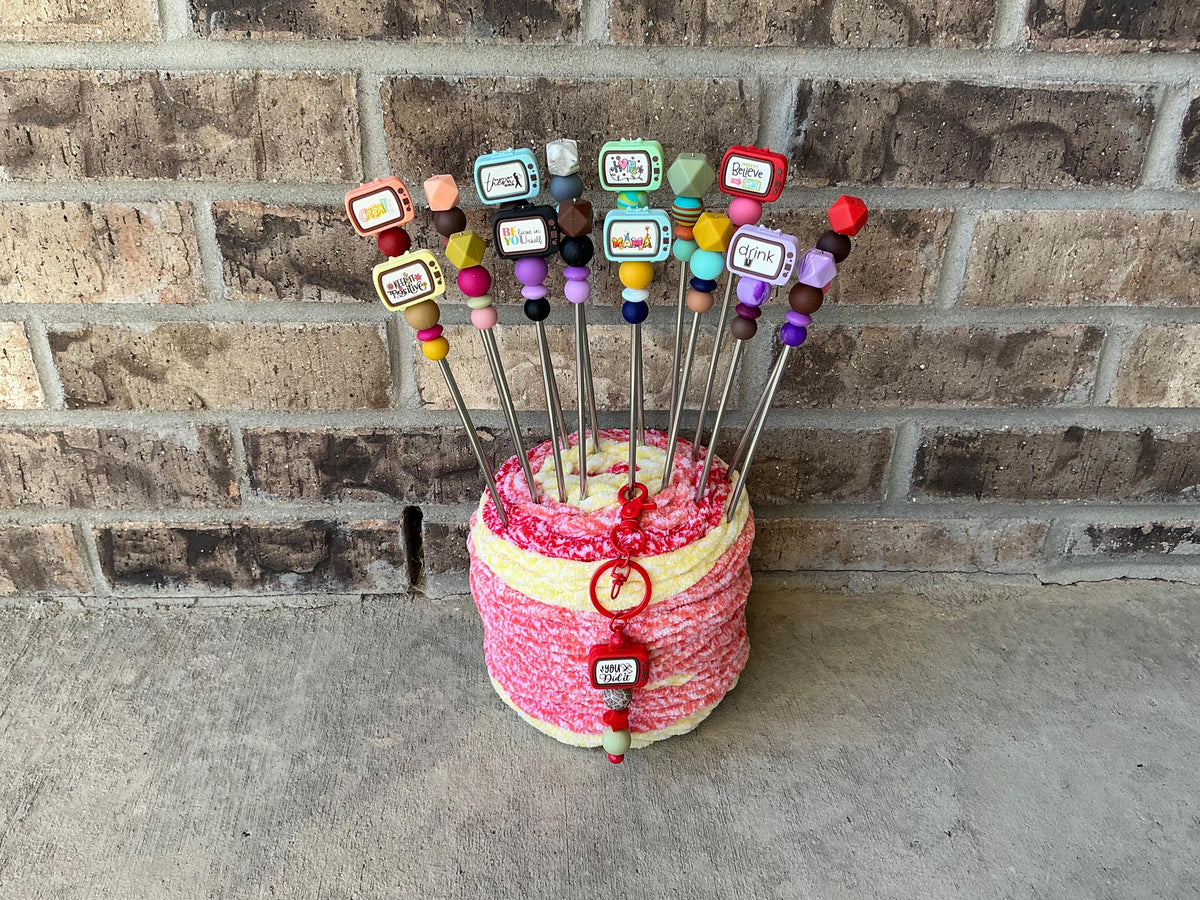 Pair of 10" TV Amigurumi Sewing Sticks: Crochet Plushie Aids | Crochet Plushie Knitting Needles | Cute Quote Ami Sticks
