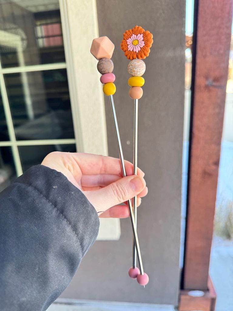 Pair of 10" Flower Amigurumi Sewing Sticks: Crochet Plushie Aids | Crochet Plushie Knitting Needles | Floral Ami Sticks | Retro Flowers