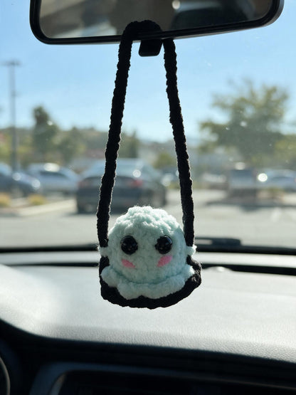 Glow in the Dark Handmade Crochet Ghost Car Charm, Cute Glowing Ghost Car Swing, Halloween Car Charm Hanger, Halloween Decor, Gift for Her